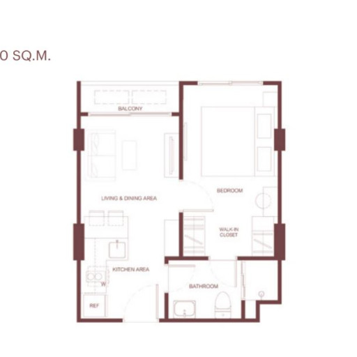 Rhea by Sansiri, Односпальная квартира - 35 м²