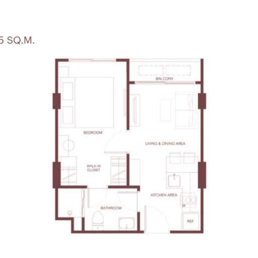 Rhea by Sansiri, Односпальная квартира - 35 м²