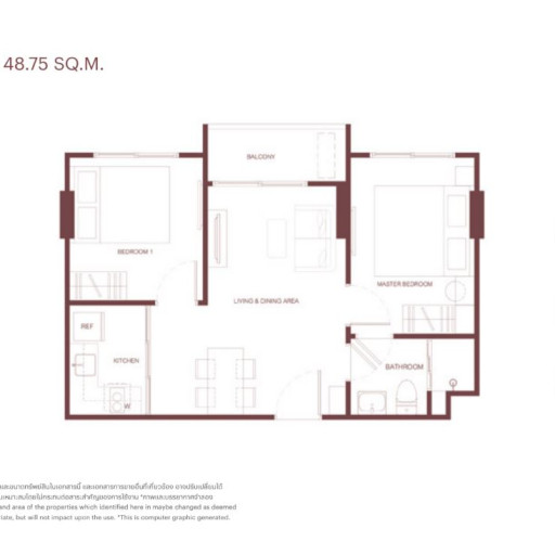 Rhea by Sansiri, Двуспальная квартира - 48 м²