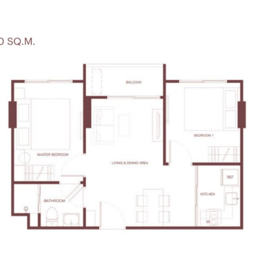 Rhea by Sansiri, Двуспальные квартиры - от 48 м² до 61 м²