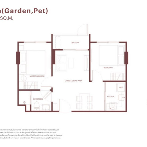 Rhea by Sansiri, Двуспальные квартиры - от 48 м² до 61 м²