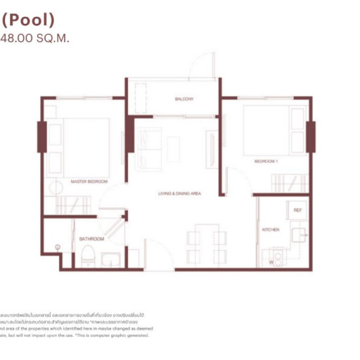 Rhea by Sansiri, Двуспальные квартиры - от 48 м² до 61 м²