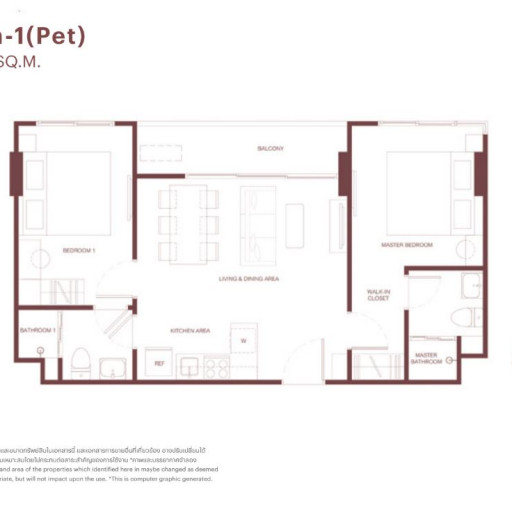 Rhea by Sansiri, Двуспальные квартиры - от 48 м² до 61 м²